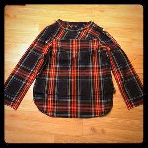 JCrew Plaid shirt with rhinestone buttons.